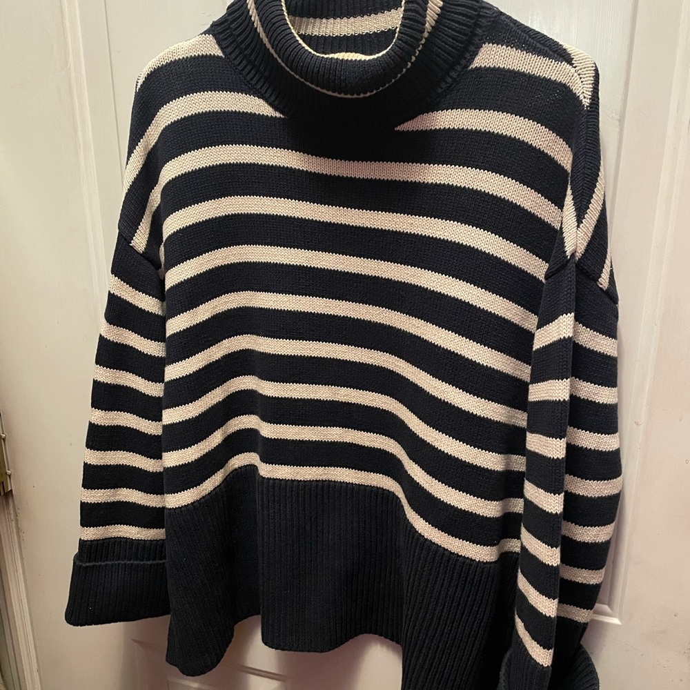 GAP Navy and Cream Striped Turtleneck Sweater
